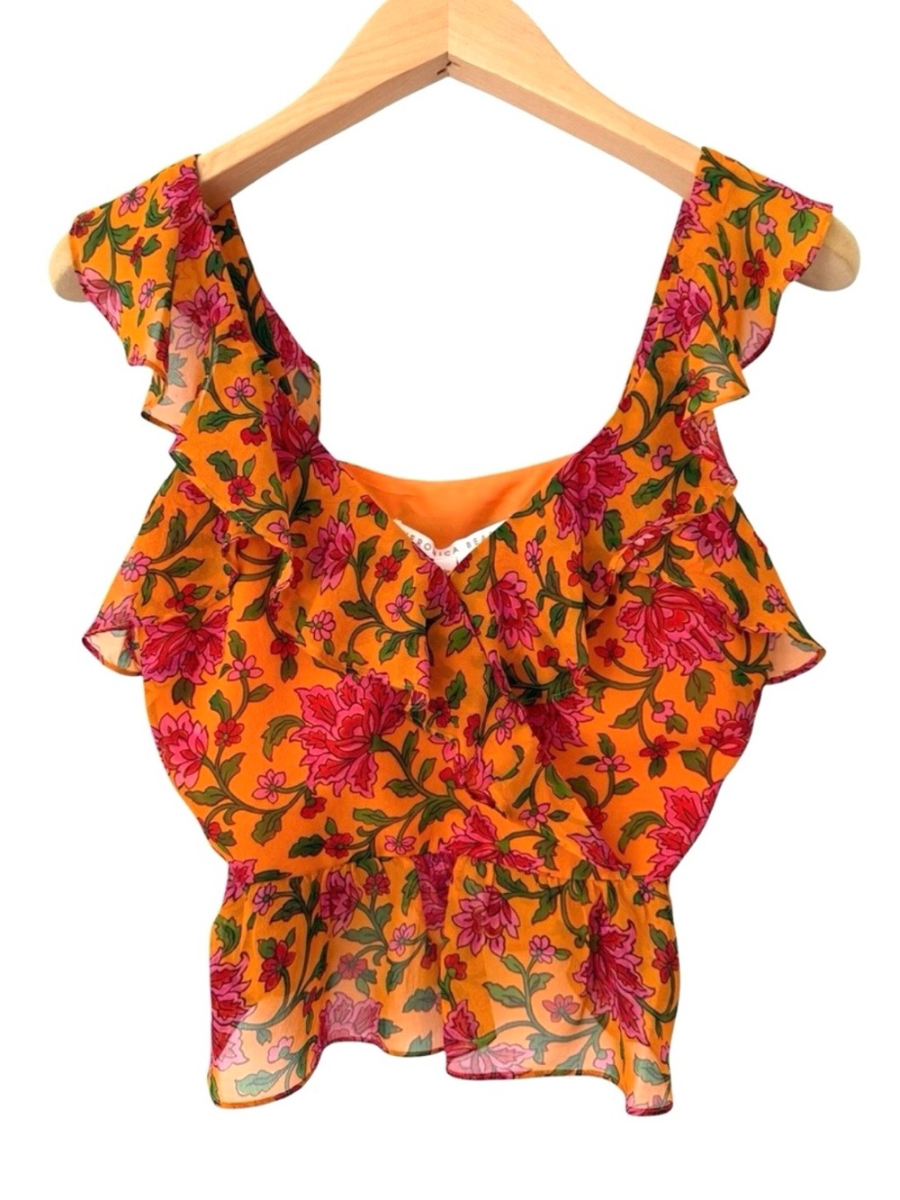 Veronica Beard Randa Top Silk Ruffle Peplum Floral Size 0 NWT - Picture 2 of 14